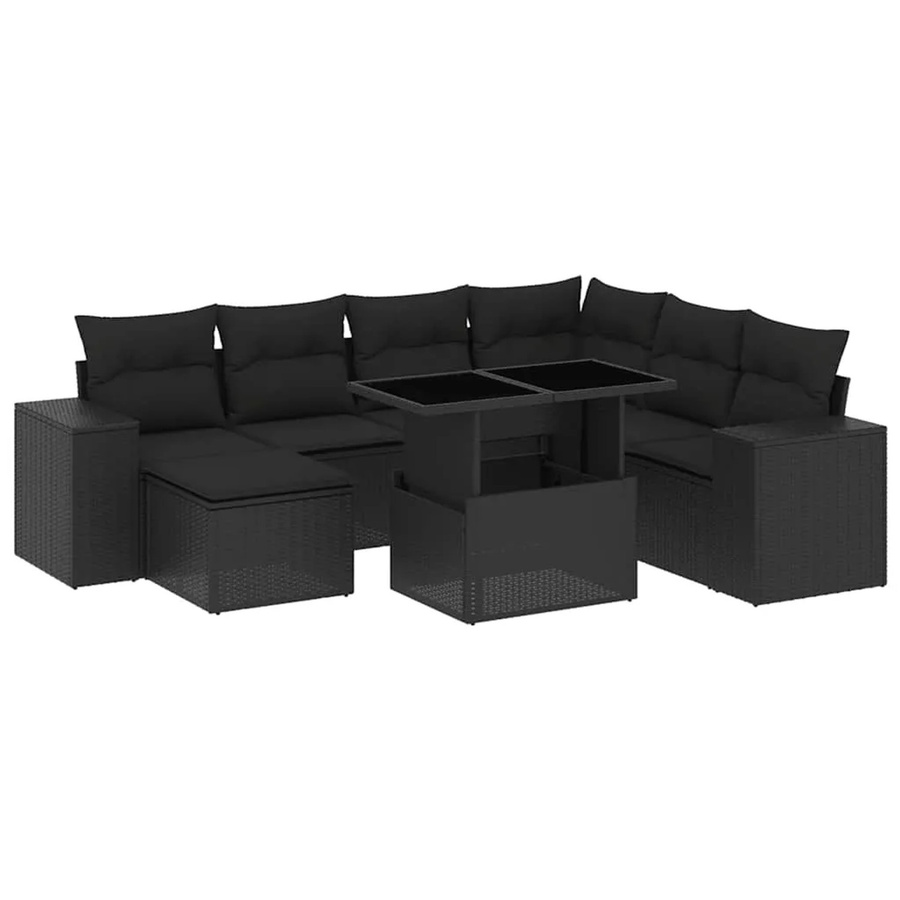 vidaXL 8-teilige Garten-Sofagarnitur in L-Form aus schwarzem Poly-Rattan mit Kissen und pulverbeschichtetem Stahlgestell - Bild 2
