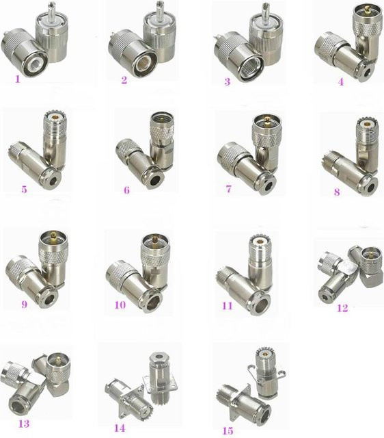 UHF PL259 und SO239 Adapter Set Männlich und Weiblich in Silber für RG58 RG142 RG8X LMR240 RG5 RG6 RG8 LMR400 - Bild 1