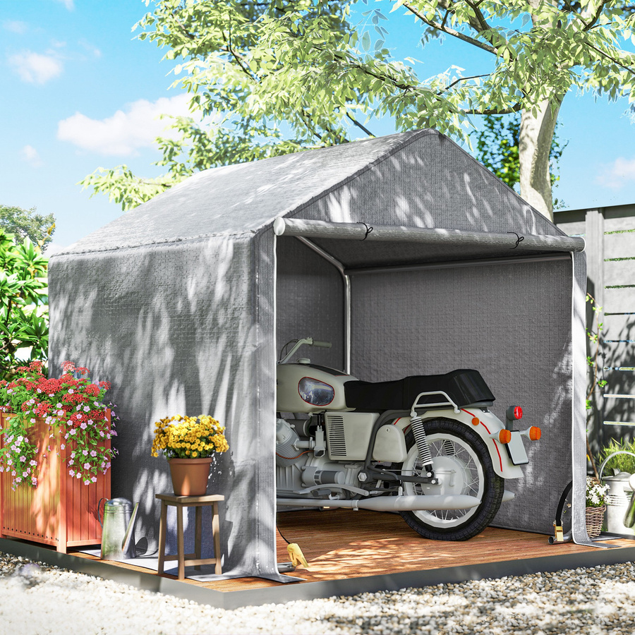 Outsunny Fahrradunterstand für den Außenbereich mit feuerverzinktem Stahlrahmen, wasserdicht und UV-beständig, Lagerzelt für Fahrräder, Motorräder und Werkzeuge, grau, B/T/H: 200 x 200 x 200 cm - Bild 2