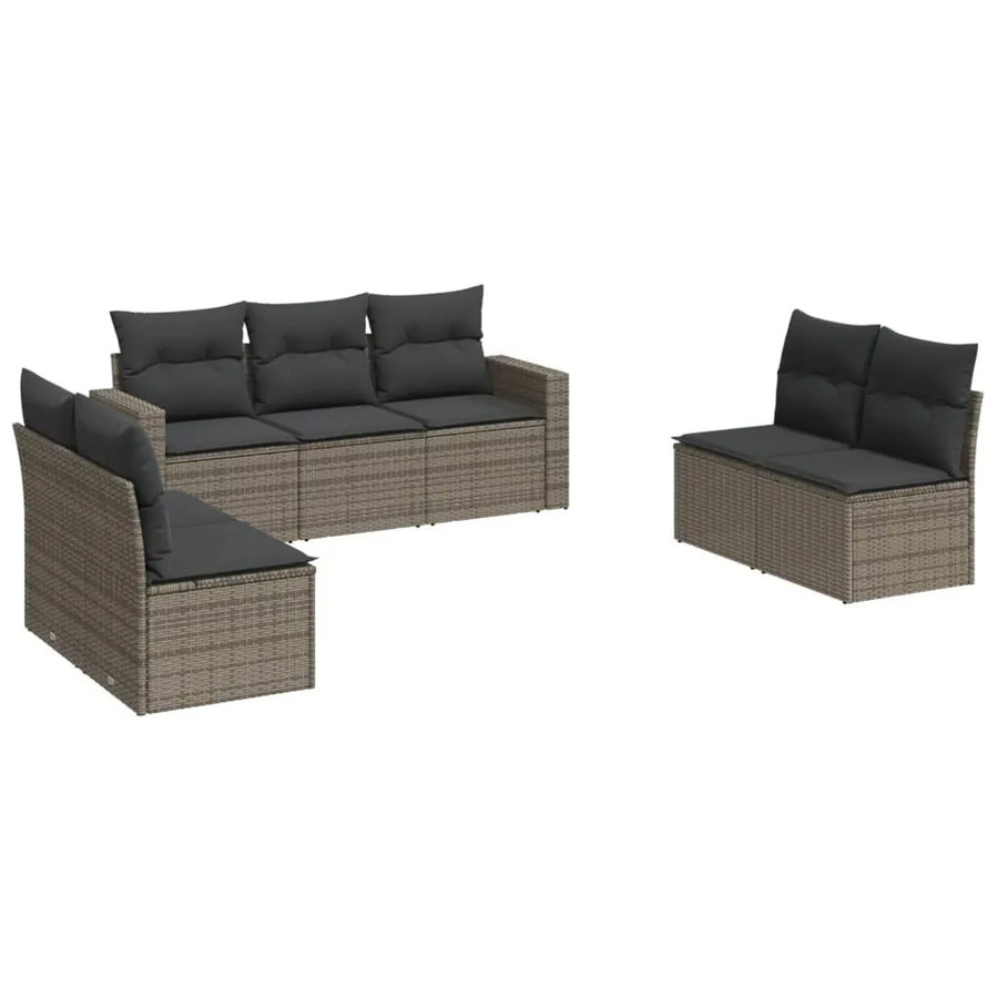 vidaXL 7-tlg. Garten-Sofagarnitur in L-Form aus Poly-Rattan in Grau mit Kissen und Polsterung - Bild 2