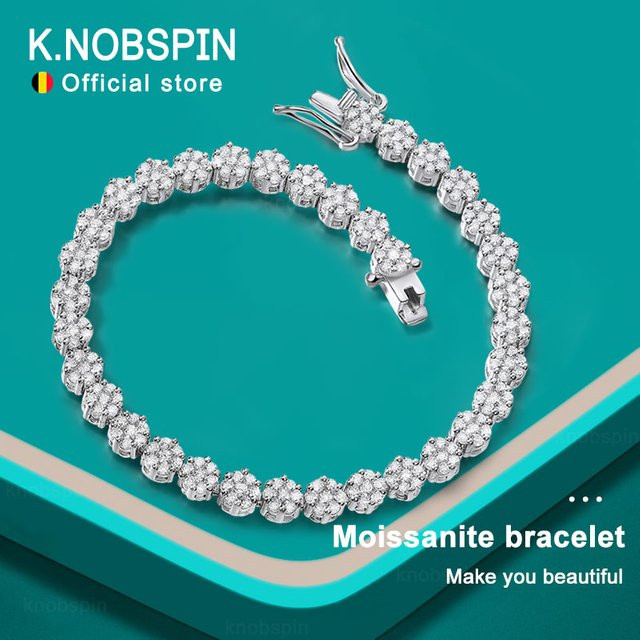 KNOBSPIN Tennisarmband, 925 Silber, vergoldet, Weißgold, Moissanit, Unisex - Bild 1