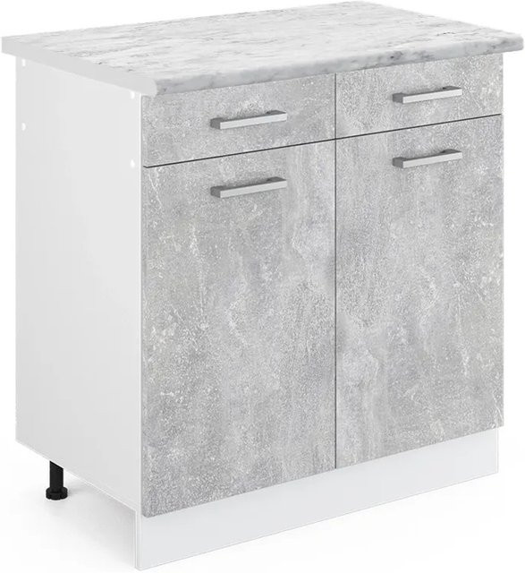 Vicco Küchenunterschrank R-Line Schubladenschrank in Beton/Weiß mit Marmor-Optik, Breite: 80 cm - Bild 1