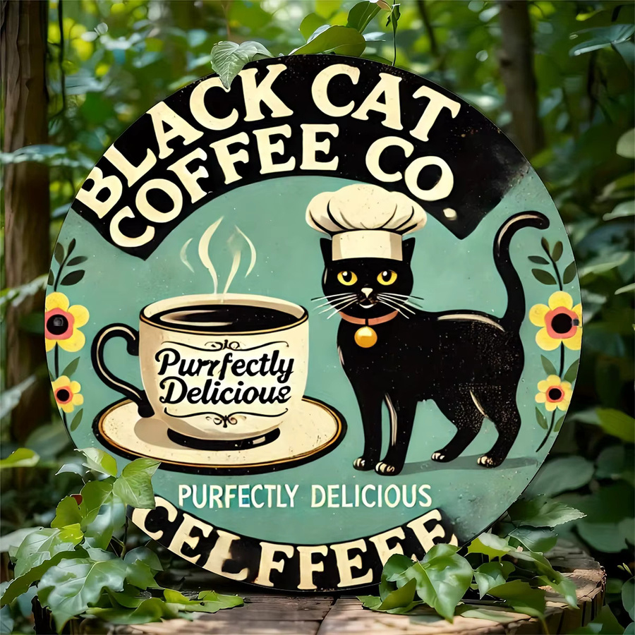 Potdemiel Black Cat Coffee Co Vintage Aluminiumschild rund, Durchmesser: 19,81 cm, Wanddekoration für Café, Bar und Zuhause, Mehrfarbig - Bild 6