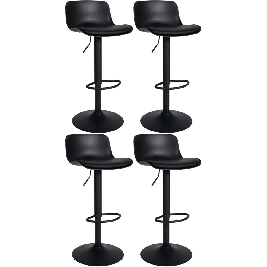 4er Set Barhocker DELUKE CABEL in Schwarz aus Kunstleder, höhenverstellbar, drehbar mit Lehne, B/T/H: 43,5 x 46 x 75 cm - Bild 2