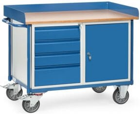 Fetra Werkstattwagen 2438 in Blau/Grau mit TPE-Reifen, Tragkraft 400 kg, abschließbar und mit Arbeitsplatte - Bild 1