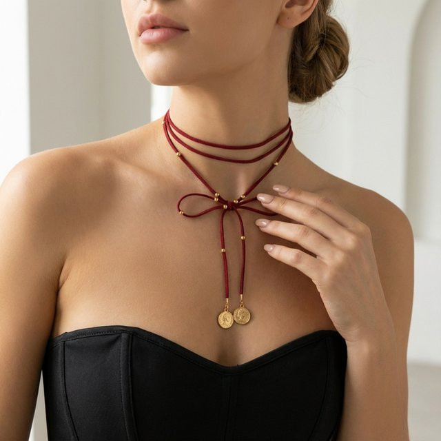 Rinhoo Multilayer Halskette, Leder, Perle, Gold, Unisex - Bild 1