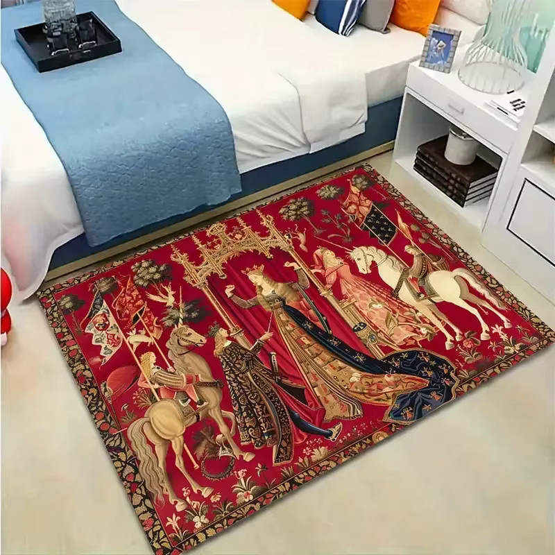 VIKAMA Teppich im französischen Landhausstil, Vintage-Design, rutschfest und schmutzabweisend, Farbe: Rot - Bild 4