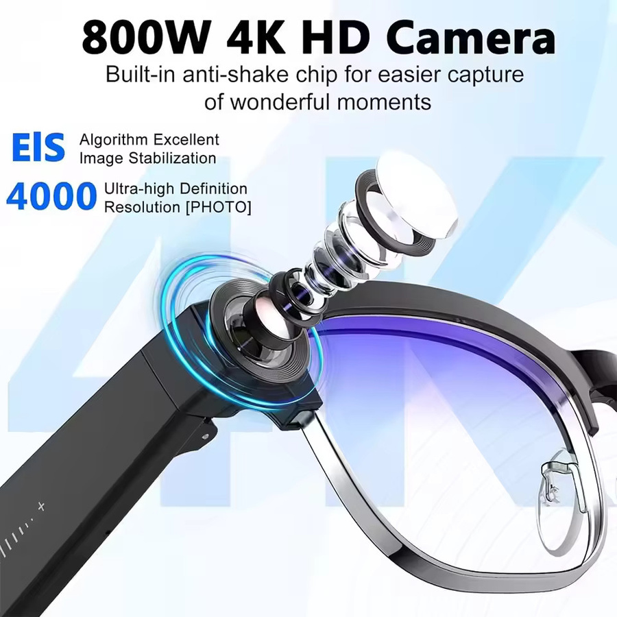 GUHUAVMI KI-Smart-Brille mit 8MP HD-Kamera, WLAN, Bluetooth-Anrufen und KI-Übersetzung in Schwarz - Bild 1
