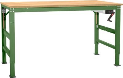 Manuflex Arbeitstisch Ergo K mit Kurbel und Multiplex Tischplatte, resedagrün, B: 200 cm, T: 80 cm, H: 45 cm - Bild 1