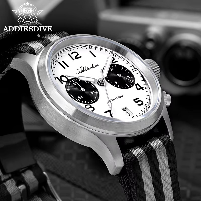 ADDIESDIVE Chronograph, Edelstahl, Quarz, 39 mm, Herren, Schwarz - Bild 3