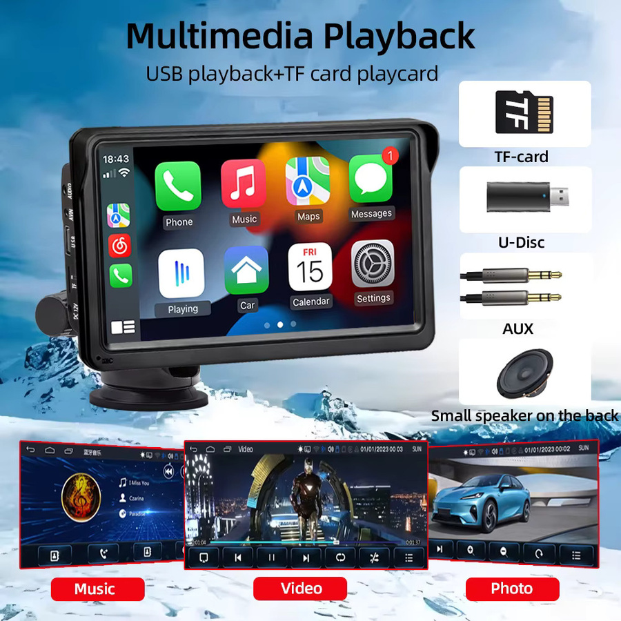 HIPPBQCC 7-Zoll Carplay MP5-Player mit Bluetooth und Touchscreen, tragbares Android Auto Autoradio für Apple und Android, Schwarz - Bild 5