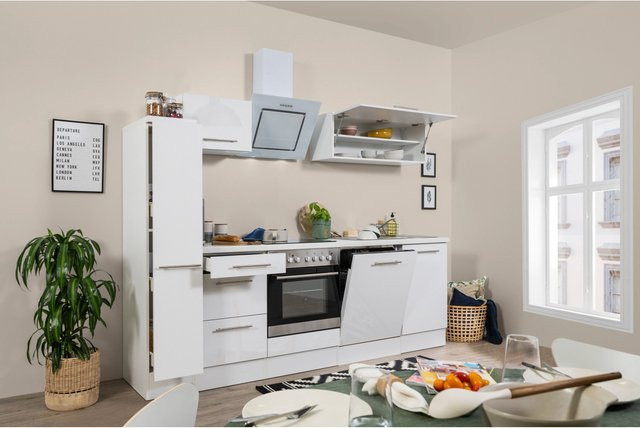 Respekta Premium Küchenzeile modern in Hochglanz Weiß mit Soft-Close-Türen und Schubladen, B/T/H: 250 x 60 x 200 cm - Bild 1