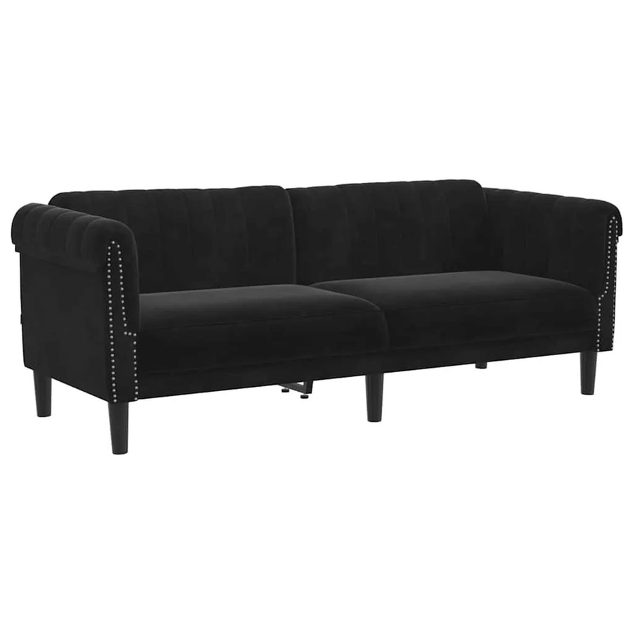 vidaXL 3-Sitzer Sofa in Schwarz aus Samt mit Massivholzrahmen und Armlehnen, Breite: 203 cm, Tiefe: 77 cm, Höhe: 74 cm - Bild 2