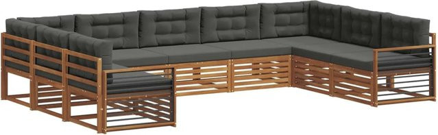 vidaXL Sofagarnitur 9-teilig aus Massivholz Akazie in Natur und Anthrazit mit U-Form und Polsterkissen - Bild 1