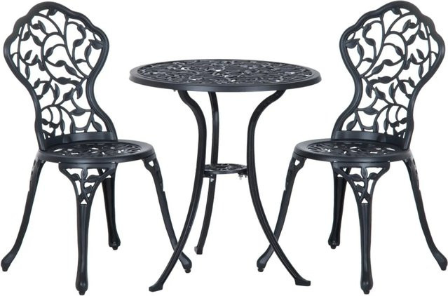 Outsunny Bistroset aus Aluminiumguss in Schwarz mit Tisch und 2 Stühlen, B/T/H: 60 x 60 x 65 cm - Bild 1