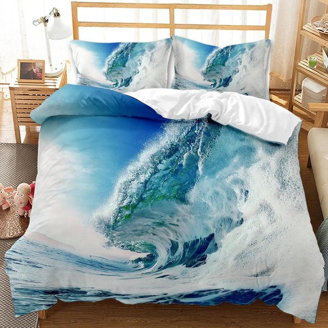 Bettwäsche Set Your Warm Home mit 3D Meereswellen und Seestern Design in Marineblau, 2-teilig aus Polyester, B/H: 135 x 200 cm und 50 x 70 cm - Bild 1