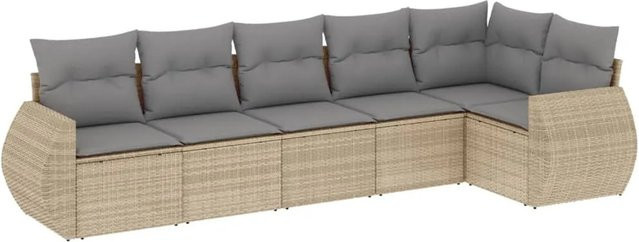 vidaXL 6-teilige Garten-Sofagarnitur in L-Form aus beigem Poly-Rattan mit Sitzkissen und Rückenkissen - Bild 1