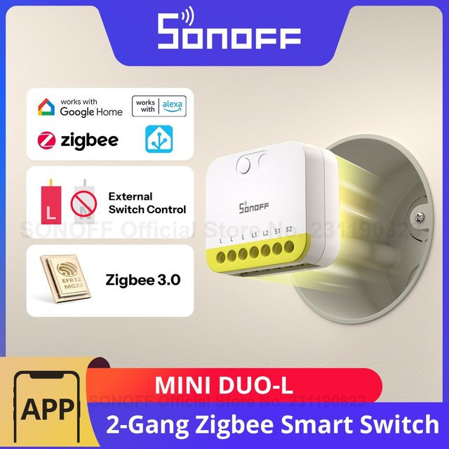 SONOFF MINI DUO-L Zigbee Smart Switch 2-Gang in Weiß, kein Neutralleiter erforderlich - Bild 1