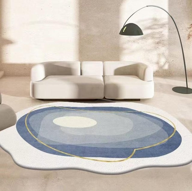 Unregelmäßiger Teppich in Kaschmir-Imitation im Wabi-Sabi-Stil, Blau, B: 120 cm, T: 80 cm - Bild 1