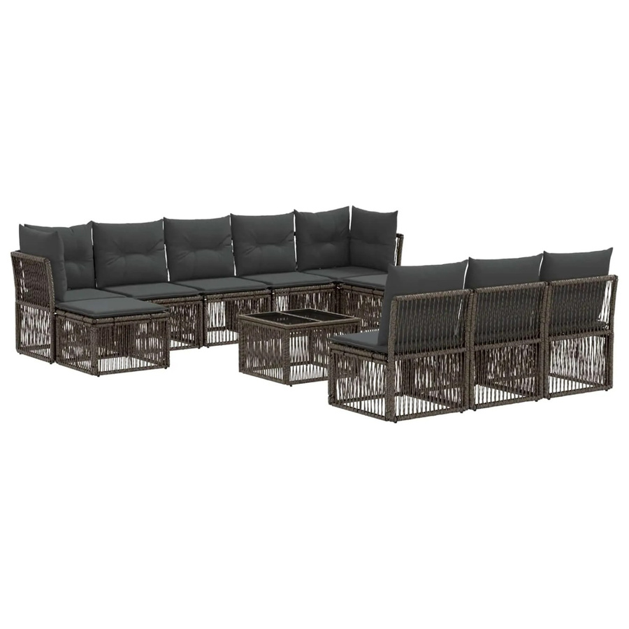 vidaXL Gartensofa-Set 11-tlg. in Grau aus Poly-Rattan mit Polsterkissen und Couchtisch für Garten und Terrasse - Bild 2