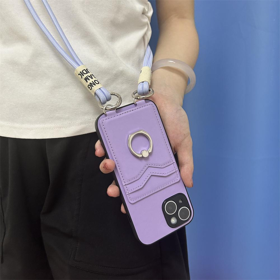 Oppo Crossbody-Lanyard Handyhülle mit Lederhülle, Kartensteckplatz und Ringhalter für Reno 12 11 10 Pro 11F 5G in Grün, Lila oder Rot - Bild 2