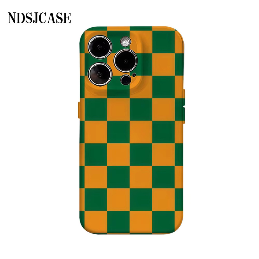 Luxuriöse Handyhülle mit kariertem Design in Grün und Orange für iPhone 11 bis iPhone 17 Pro Max und weitere Modelle mit doppellagiger Rückseite - Bild 5
