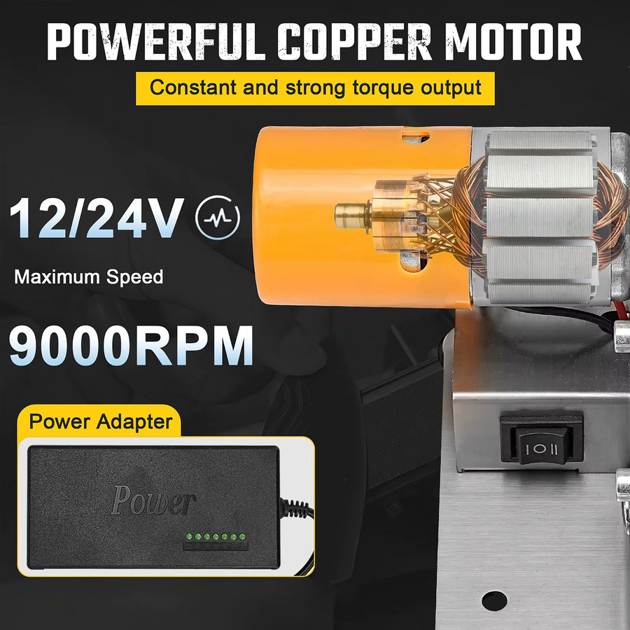 TKKEACE Mini Elektro-Bandschleifer Tischschleifer Polierer aus Edelstahl in Silber mit 7 Gängen und 4000-9000 U/min für Holz, Metall und Acryl - Bild 5