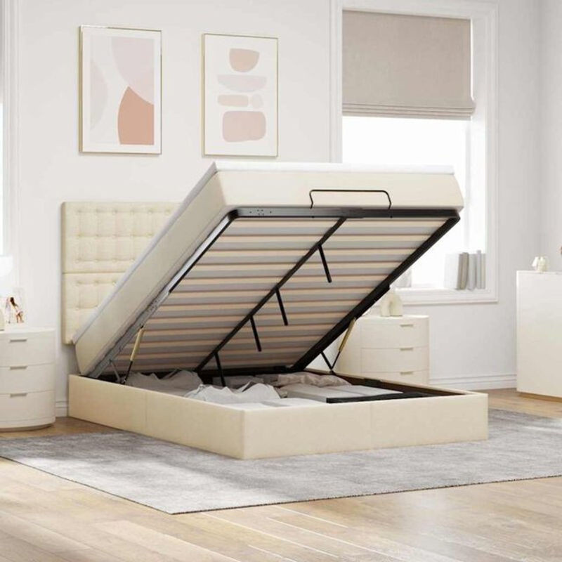 vidaxl Ottoman Polsterbett mit Matratze und LED-Beleuchtung in Beige, B/T/H: 140 x 200 x 128 cm - Bild 1