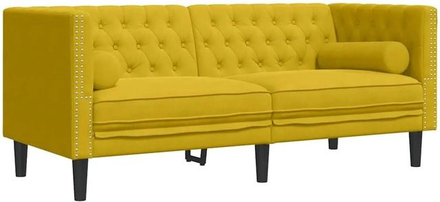 vidaXL Chesterfield-Sofa 2-Sitzer aus Samt in Gelb mit Nackenrollen und Massivholzrahmen B: 174,0 cm, H: 74,5 cm, T: 70,5 cm - Bild 1