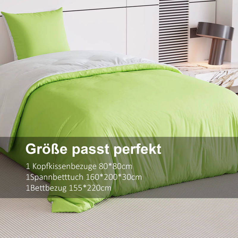 Comanlai Bettwäsche-Set vierteilig in Grün mit Bettbezug, Spannbettlaken und 2 Kissenbezügen für Bett 160 x 200 cm - Bild 4
