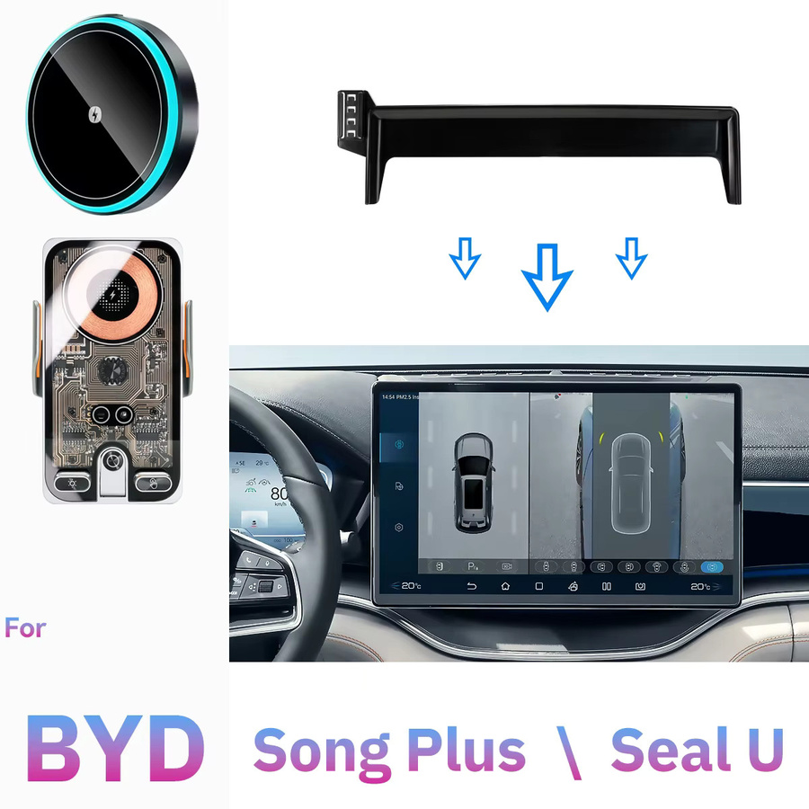 DaleiPro Kabellose Qi Auto-Handyhalterung mit Bildschirm-Fixierclip für BYD Seal U Song Plus Sealion 6 in Schwarz - Bild 2