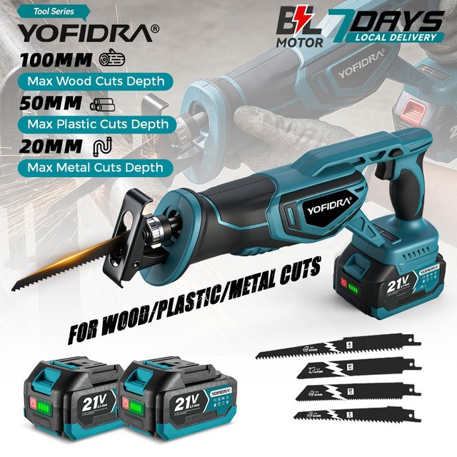 YOFIDRA Bürstenlose Hand-Säbelsäge mit 3000 RPM für Holz und Metall, Blau, kompatibel mit Makita LXT Akkus - Bild 1