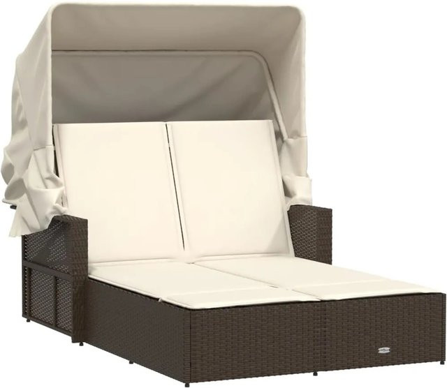 vidaXL Doppel-Sonnenliege aus Poly Rattan mit Sonnendach und Auflagen, Braun, B/T/H: 110 x 180/201 x 149 cm - Bild 1