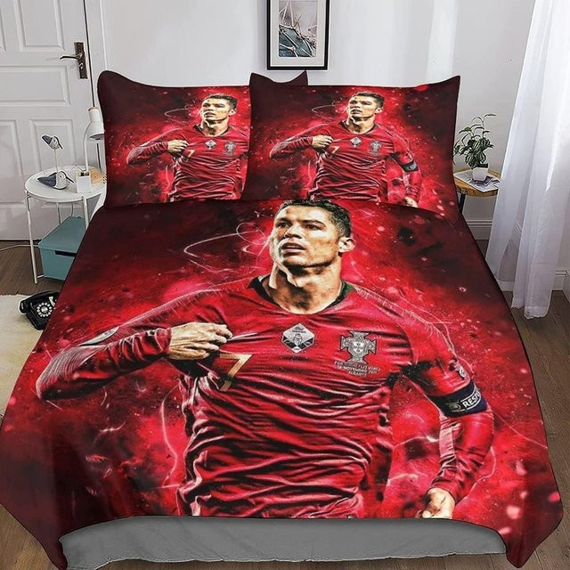 Fußballstar Bettwäsche-Set aus Mikrofaser in Rot mit 3D-Druck, bestehend aus Bettbezug und Kissenbezug mit Reißverschluss, B/H: 90 x 200 cm - Bild 1