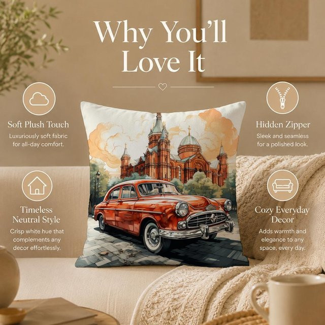JMG Clothing Kissenbezug Auto V-Oldtimer beidseitig bedruckt, hypoallergen und staubmilbenfest, B/T/H: 50 x 50 x 0 cm, Multicolour - Bild 1