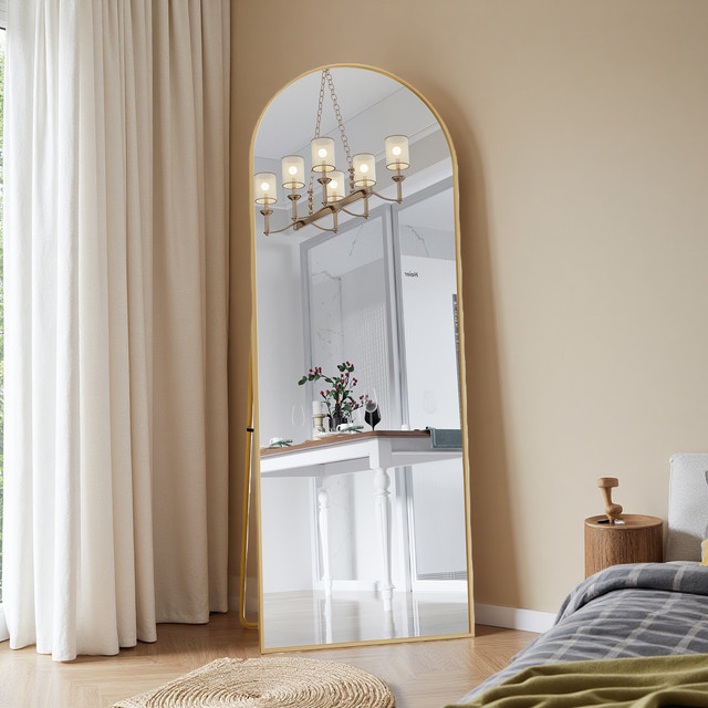 Rosahqnda Ganzkörperspiegel in Gold mit gewölbtem Design aus Glas, H x B x T: 162 x 53 x 1 cm - Bild 1