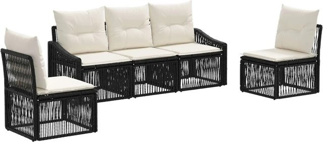 vidaXL Gartensofa-Set 5-teilig aus Poly-Rattan und Metall in Schwarz mit Polsterkissen - Bild 1