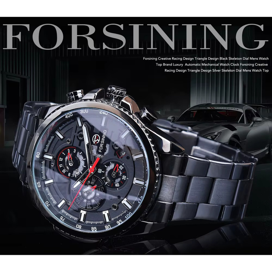 Forsining Armbanduhr Edelstahl, Automatik, Schwarz, Herren - Bild 2