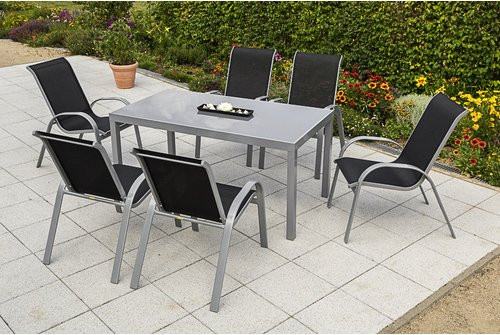 7-teiliges Gartenmöbel-Set Merxx Amalfi in Schwarz aus Aluminium und Textil - Bild 1