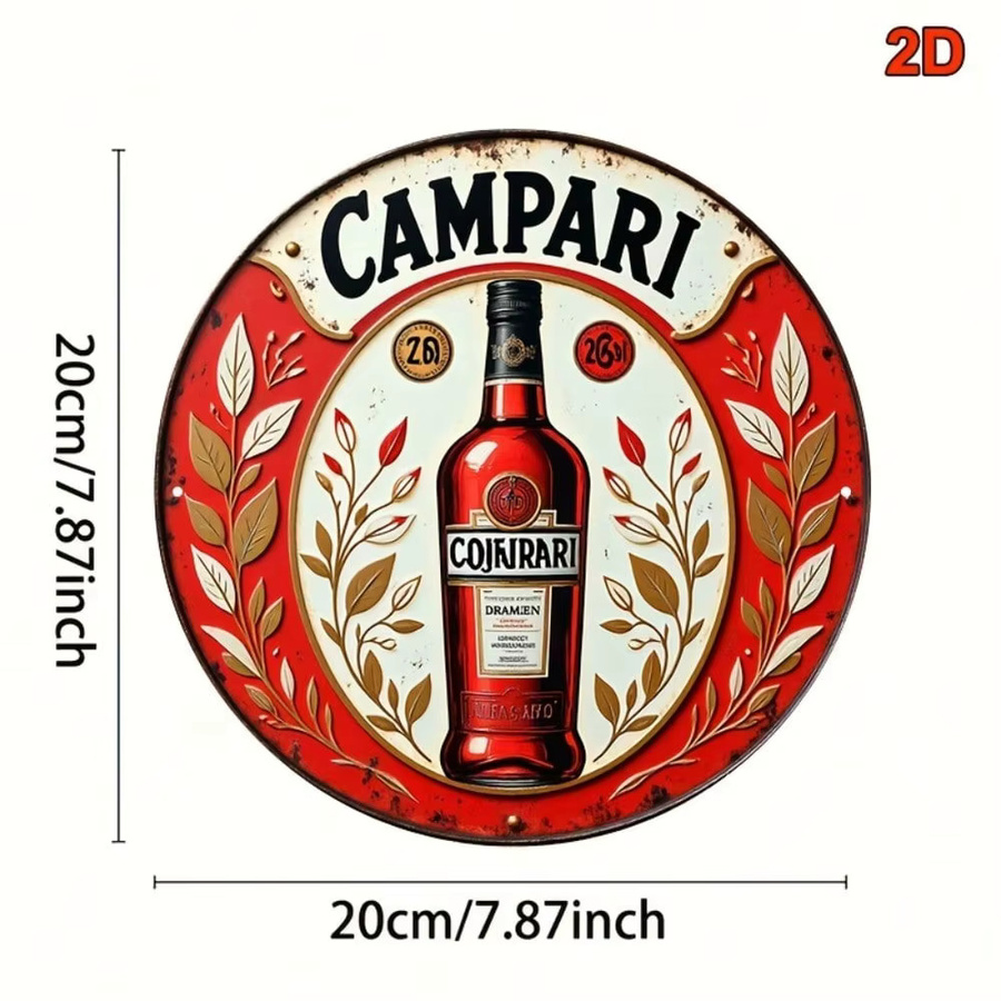 Vintage 1866 Capri Metallschild von CIFBUY, runde Aluminiumplakette mit floralem Blattmuster in Rot und Gold, Durchmesser: 20,3 cm - Bild 3