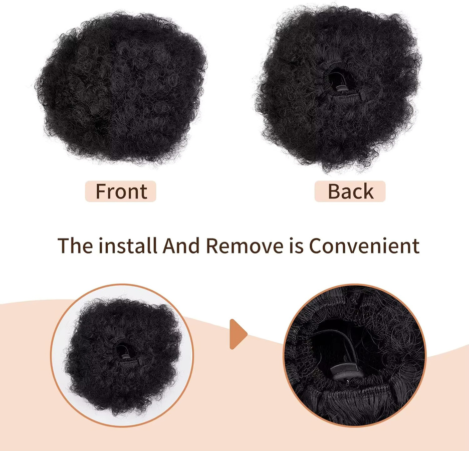 Boymia Afro Puff Pferdeschwanz, Naturschwarz, 6 Zoll, 100% Echthaar, Lockiges Haar - Bild 3