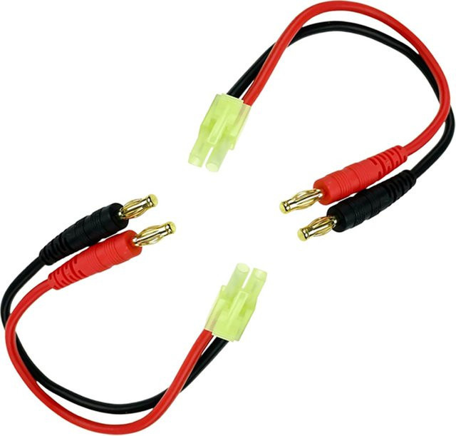 2 Stück Ladekabel mit Mini Tamiya Stecker auf 4mm Bananenstecker, Silikonkabel 18AWG, Länge: 30 cm, Farbe: Rot - Bild 1