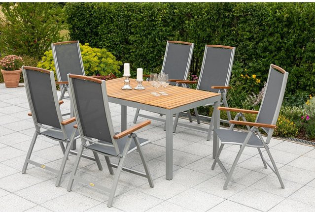 Merxx Siena 7-tlg. Gartenmöbel-Set aus Akazienholz und Aluminium in Grau und Schwarz, Tisch B: 150 cm, T: 90 cm, H: 74 cm - Bild 1