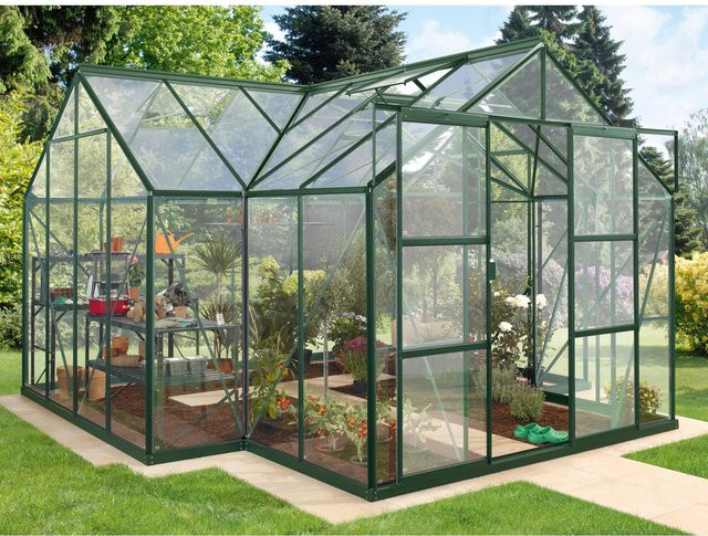 Vitavia Gewächshaus Sirius in Smaragdgrün mit 13 m² Fläche und 3 mm ESG-Glas inklusive Fundament - Bild 3