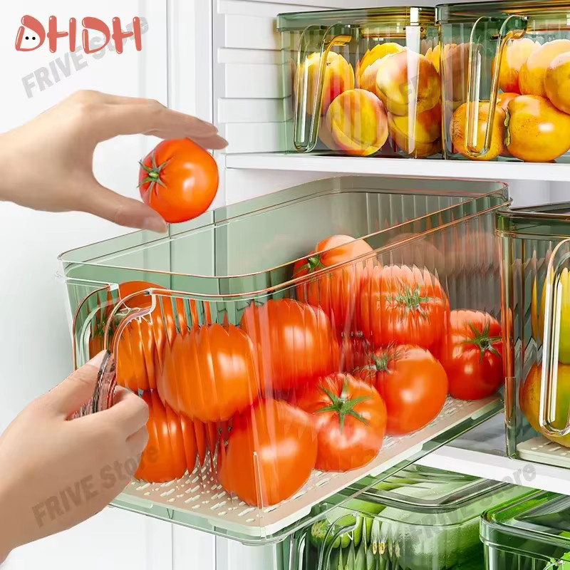 DHDH Transparente Kühlschrank-Organizer-Aufbewahrungsboxen aus Kunststoff mit Deckel, stapelbare Lebensmittel-Aufbewahrungsboxen für Obst und Gemüse, Grün - Bild 2