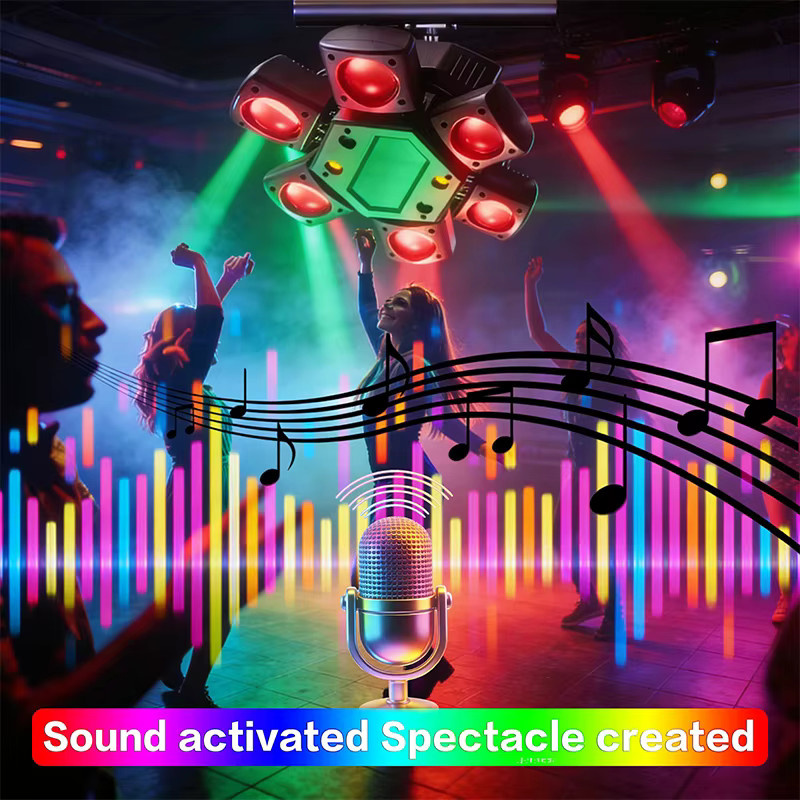 KYAAO Mini Sechsarmiger DJ Disco-Lichteffekt 80W RGBW Laser Stroboskop-Projektor, Multicolor, Soundgesteuert und DMX512 für Party und Club - Bild 4