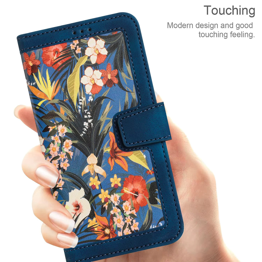 Leder-Handyhülle mit Blumen-Kunstmotiv für Samsung Galaxy S25 S24 S23 S22 S21 S20 FE A06 A16 A26 A36 A56 in Schwarz und Mehrfarbig - Bild 2