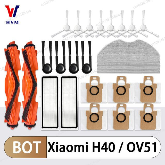 HAOYUNMA Ersatzteil-Set für Xiaomi Robot Vacuum H40/OV51 mit Seitenbürsten, Mopptüchern, HEPA-Filter und Staubbeuteln, Multicolor - Bild 1