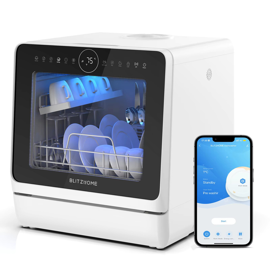 BLITZHOME BH-4-CDW Kompakter intelligenter Arbeitsplatten-Geschirrspüler in Weiß mit APP-Steuerung, 8 Programmen, 3D 360 Grad Doppelspray und integriertem 5-Liter-Wassertank - Bild 2