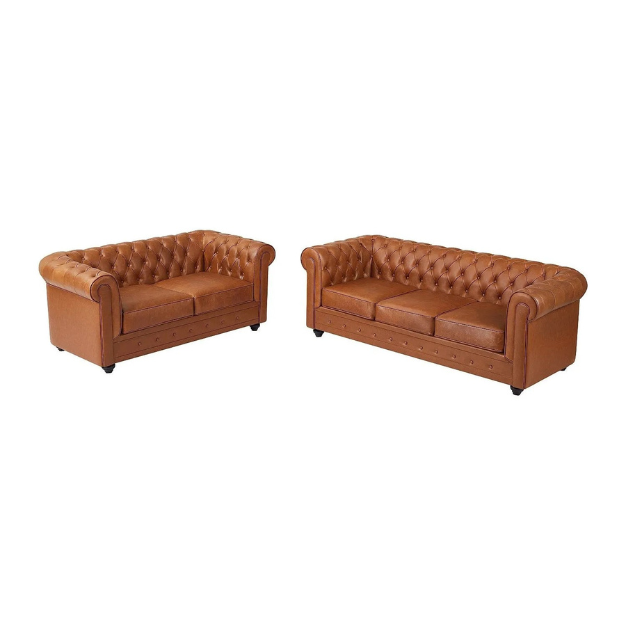 Vente-unique Chesterfield Couchgarnitur aus Rindsleder in Camel mit 2-Sitzer und 3-Sitzer - Bild 2